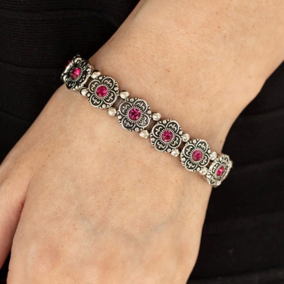 paparazzi Jewelry - Paparazzi Silver Bracelet with Pink Floral Accents